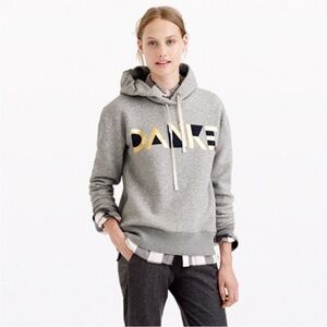 🆕 J. Crew Women’s Metallic Graphic ‘Danke’ Oversized Gray Hoodie, XS